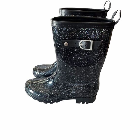 CAPELLI Womens Black Glitter Mid Calf Weatherproof Wellies Rain Boots US 6 - Picture 2 of 10